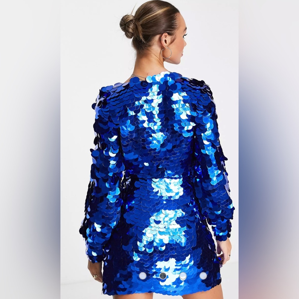Cobalt Blue Disco Sequin Mini Wrap Dress